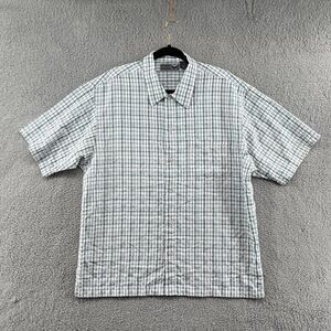 Pineapple Connection Shirt Mens Large Short Sleeve Seersucker Gingham Button Up